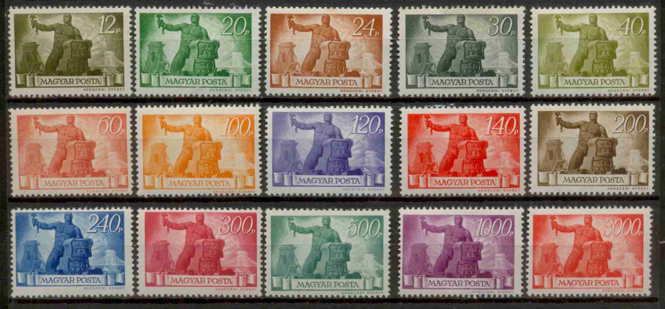 M338 - 1945/1946 Újjáépítés teljes bélyegsor (15 db) - Postatiszta, kifogástalan