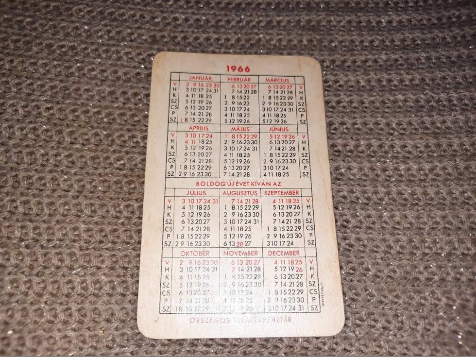 OTP kártyanaptár 1966.