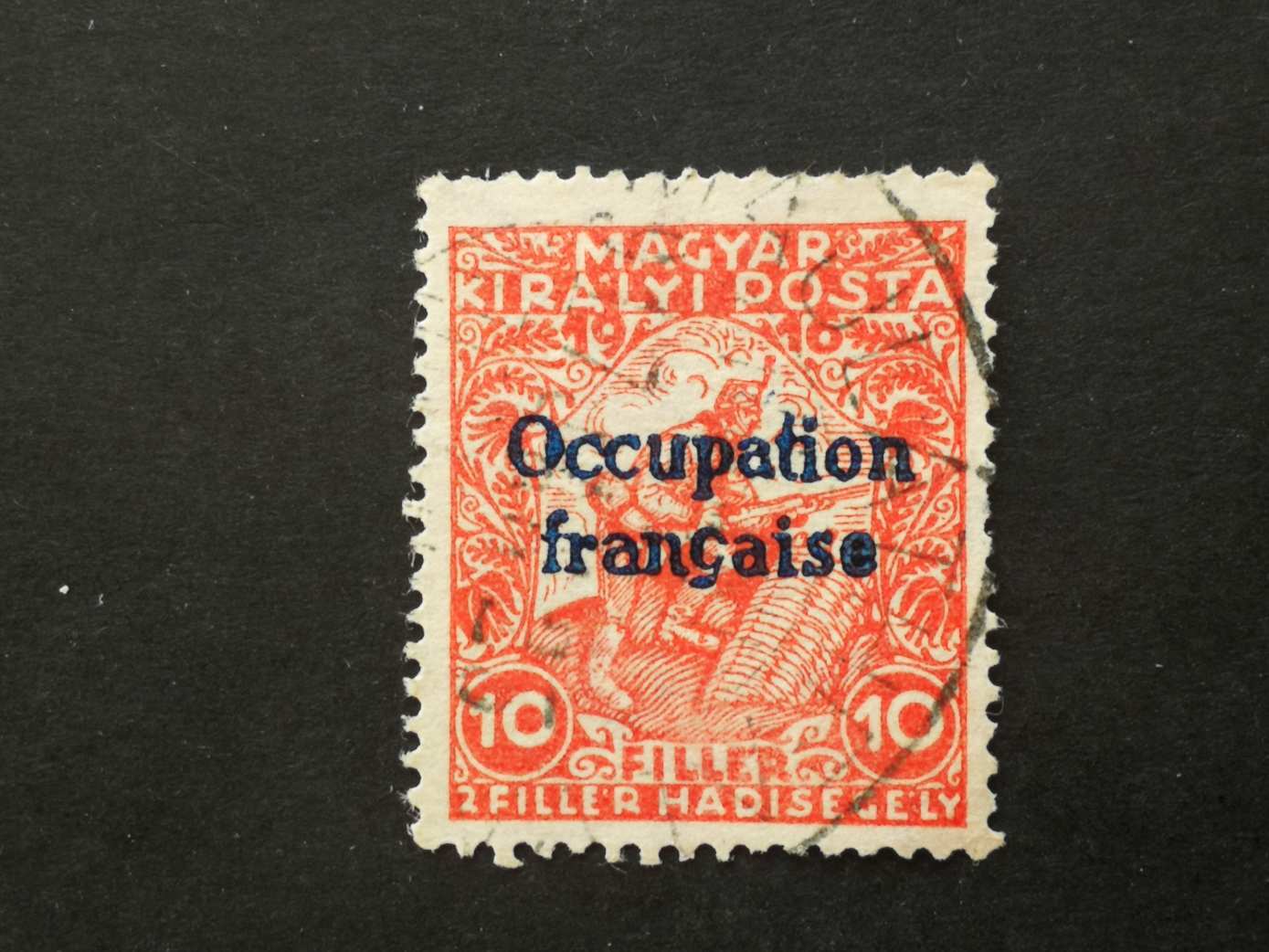 Magyarország 1919 Arad francia megszállás Hadisegély III 10 F, pecsételt, ** kat. ár 25000 Ft H