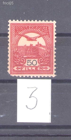 1900, Turul 50 fillér, postatiszta bélyeg E fog, sarok hiba