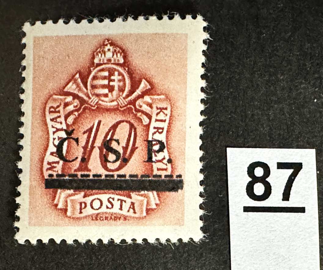 MAGYARORSZÁG 1945 ROZSNYÓ SZOVJET MEGSZÁLLÁS BARNAPORTÓ 10 FILLÉR FELÜLNYOMOTT BÉLYEG