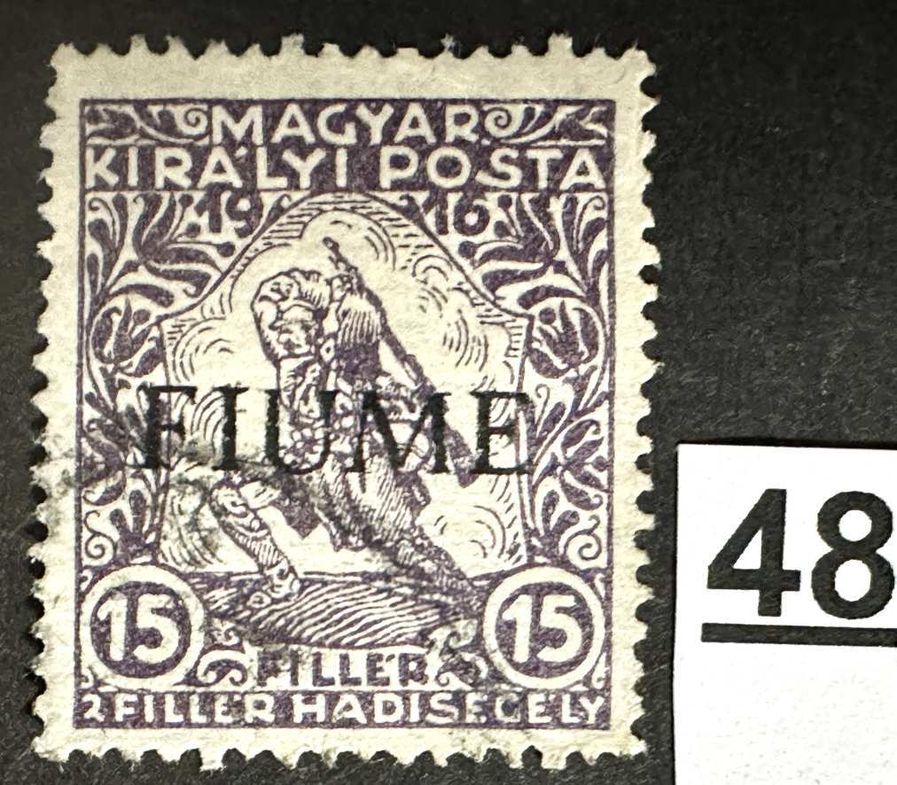 MAGYARORSZÁG 1918 FIUME OLASZ MEGSZÁLLÁS HADISEGÉLY II. 15 FILLÉR BÉLYEG