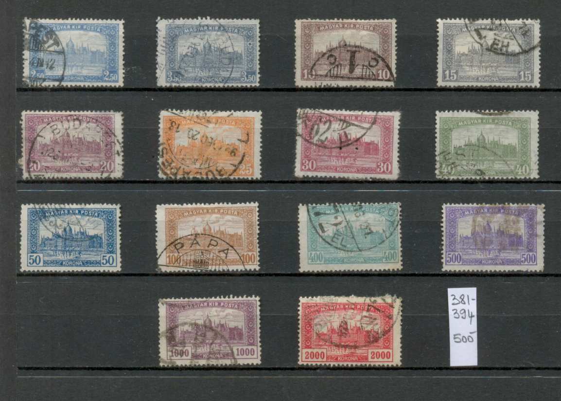 M72 - Magyarország 1921/23 Parlament - pecsételt sorozat (MBK 381-394)