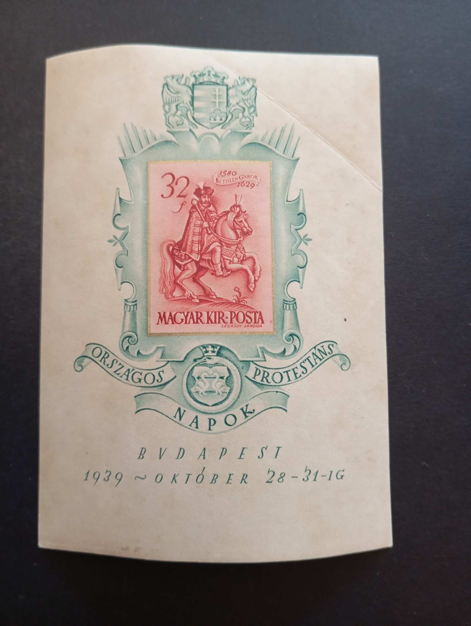 Magyarország 1939 Bethlen blokk vágott ** postatiszta kat. ár 6000 Ft