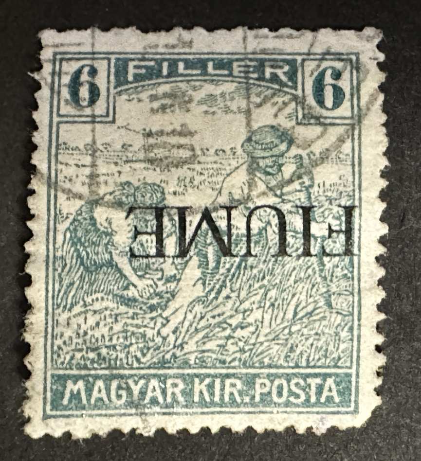 magyarország 1918 fiume olasz megszállás arató 6 fillér fordított tévnyomat bélyeg