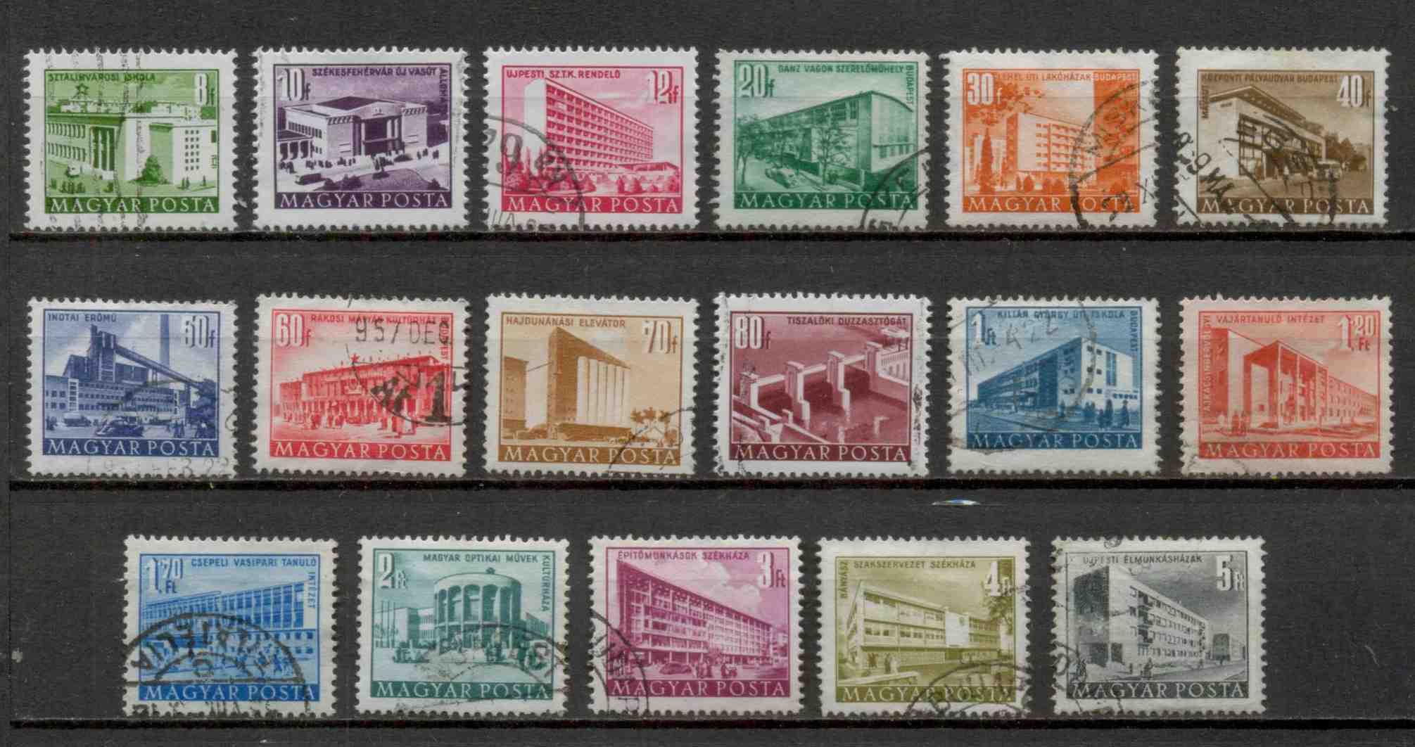 M354 - 1951-1953 Épületek (kis képméret) forgalmi bélyeg tétel, 17 db, pecsételt