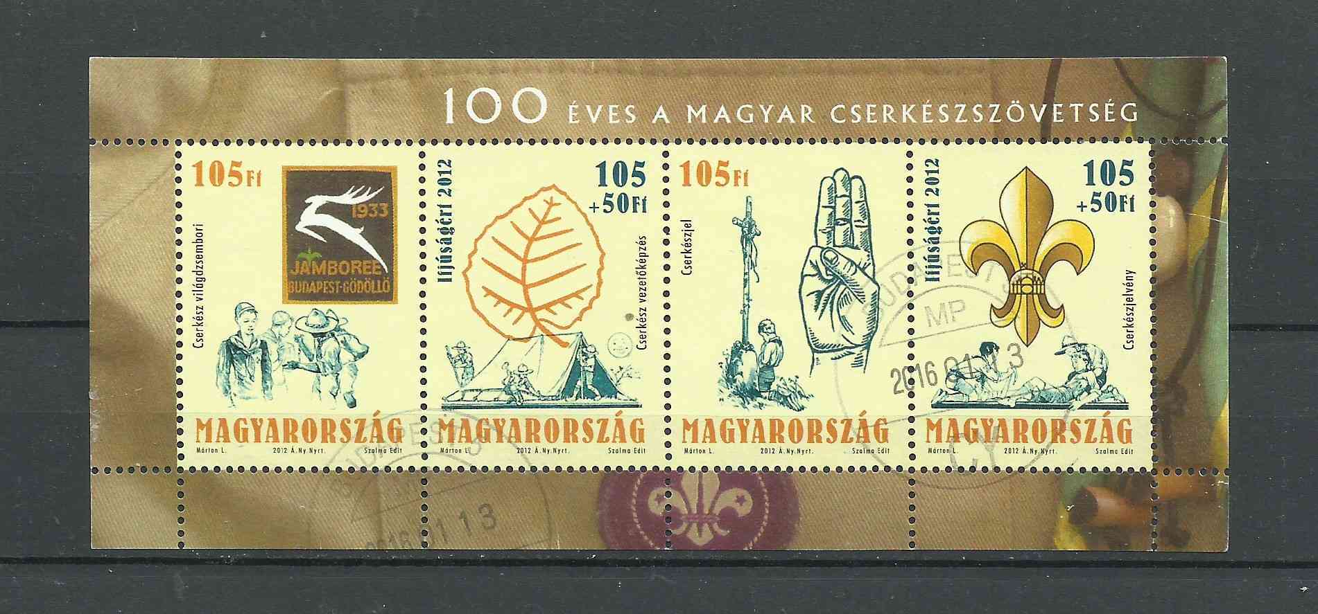 V 163. 2013  Modern magyar bélyegek Kerek lebélyegzések 100 éves a Magyar Cserkész Szövetség