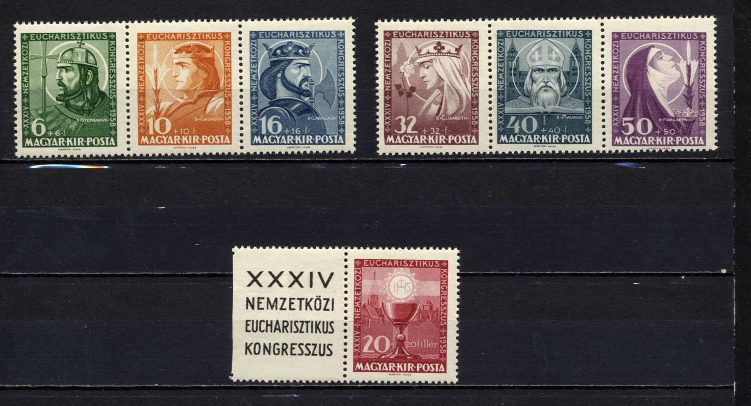 1938 Eucharisztikus blokkból bélyegek, postatiszta, nem falcos, kat.: 5250 Ft