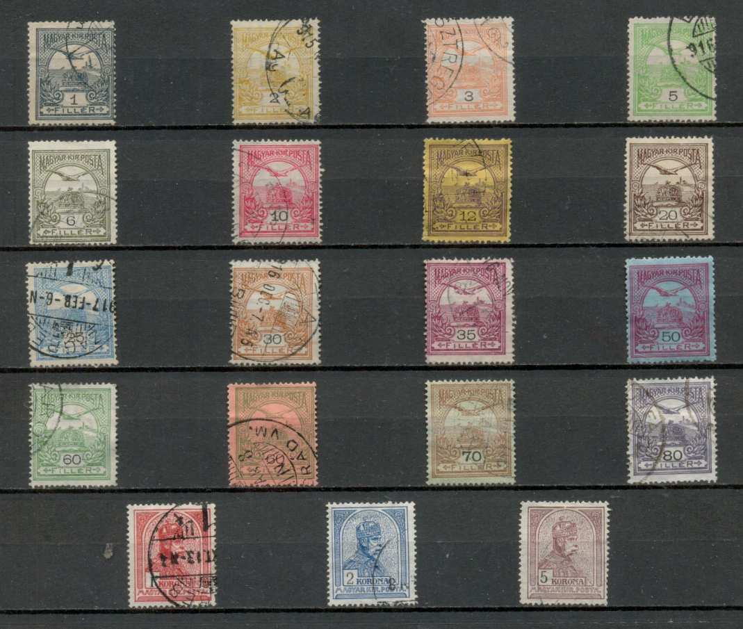 M17 - Magyar Klasszikus: 1913 Turul majdnem teljes sor (19 db, VII. vízjel)