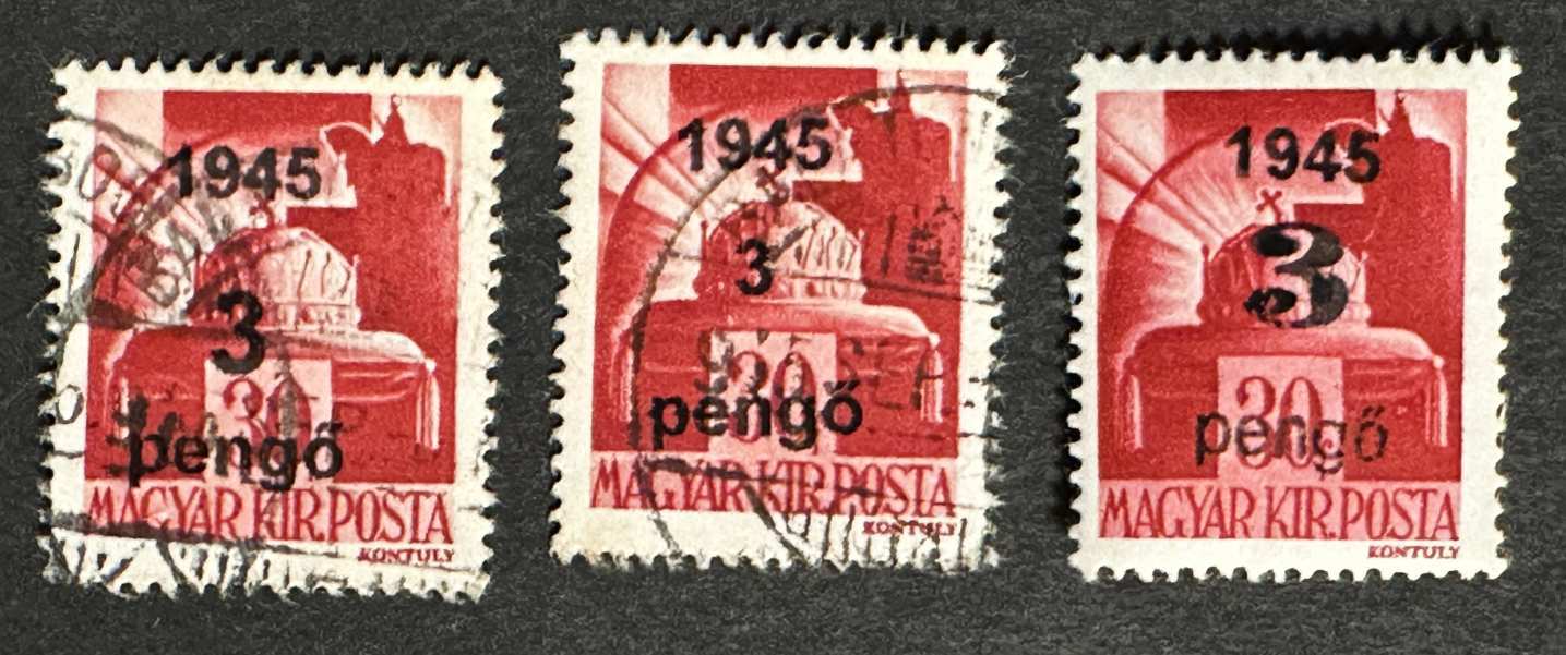 MAGYARORSZÁG 1945 VISSZATÉRT TERÜLET NAGYVÁRAD I.  3P-30FILLÉR.  MIND HÁROM TIPUS  BÉLYEG