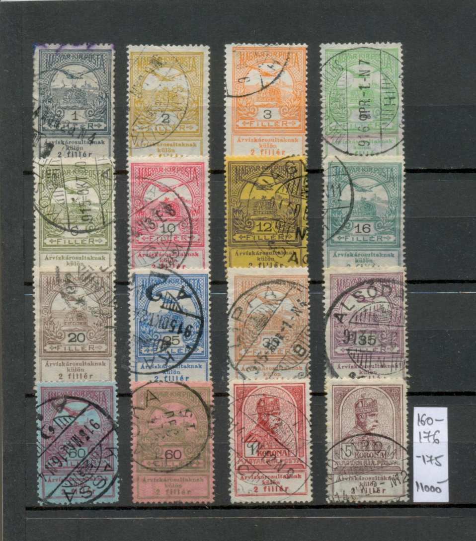 M49 - 1913 Árvíz I. sorozat, 16 db használt bélyeg (csak 2K hiány)
