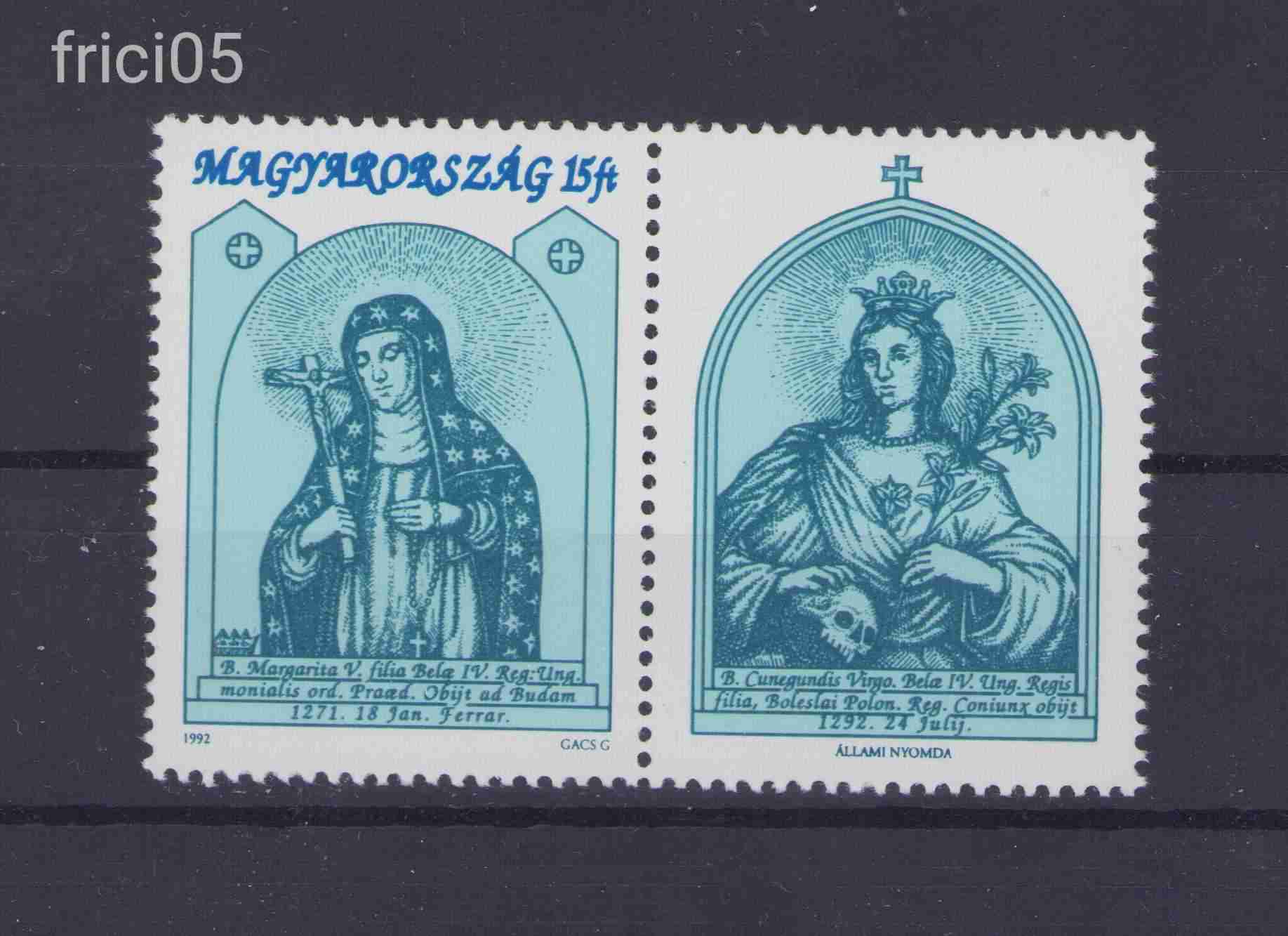 1992, Szent Margit és Boldog Kinga, postatiszta szelvényes bélyeg