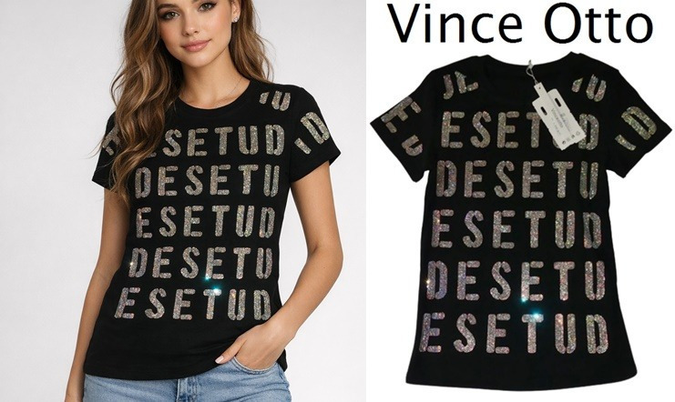 Új VINCEOTTO strasszos póló  M