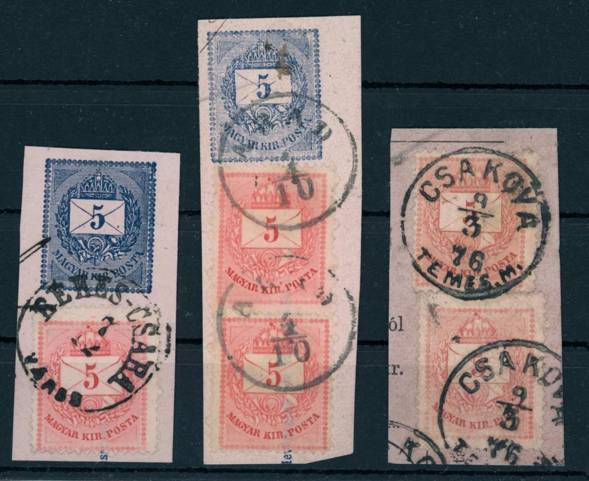 1874 krajcáros bélyegzések ARAD + BÉKÉS-CSABA / VÁROS + CSAKOVA / TEMES.M. - Gudlin 75p (e79)