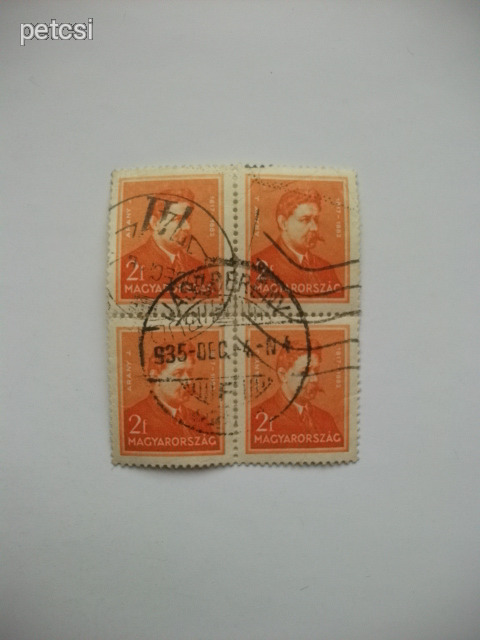 Magyar bélyeg arcképek 2 f 1932 4-es tömb / négyes tömb Jászberény bélyegzéssel