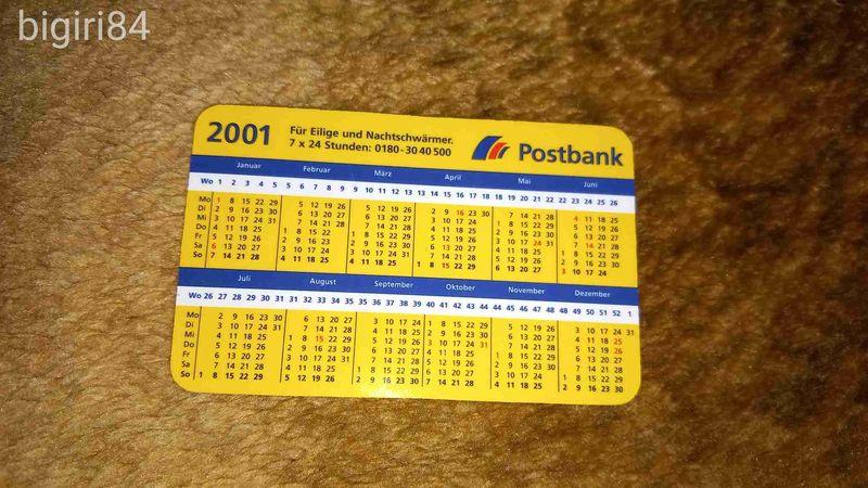 2001 - Postbank kártyanaptár