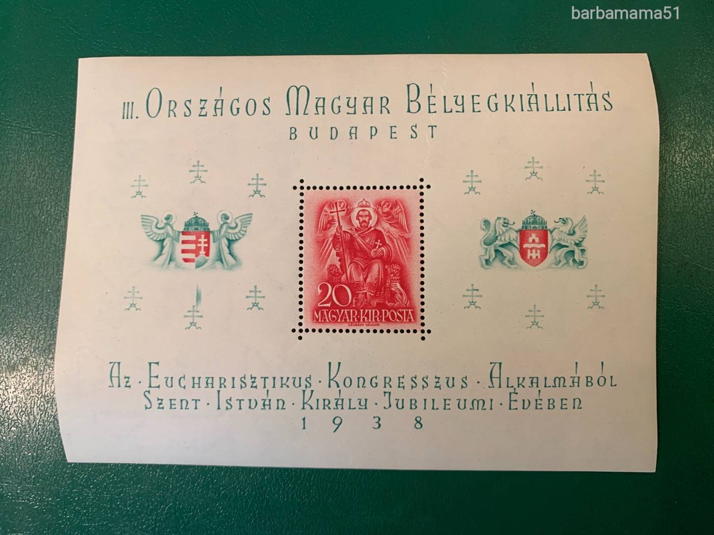 1938. ORBÉK* Blokk * *20 fill. * *POSTATISZTA** kiváló példány