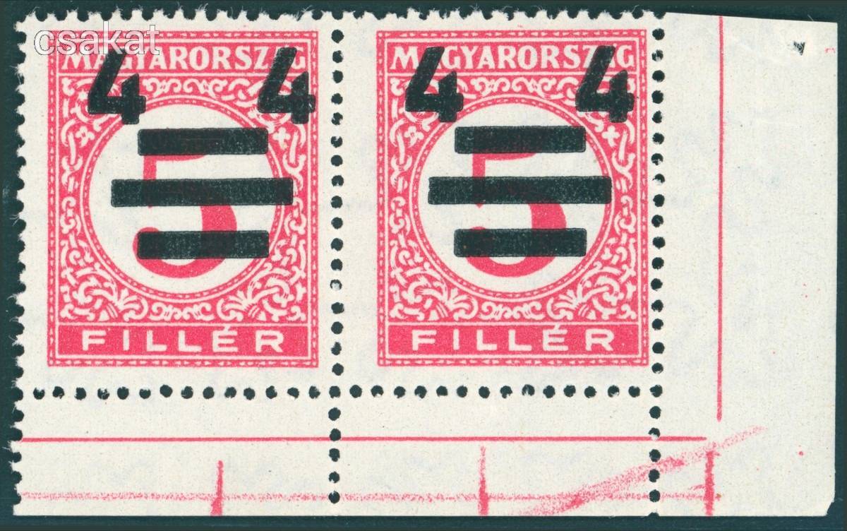 1931 Kisegítő portó 4/5f ívsarki postatiszta ** pár 14:14,5 fog + ívszéli nyomás MPIK 7.000+ Ft(d89)
