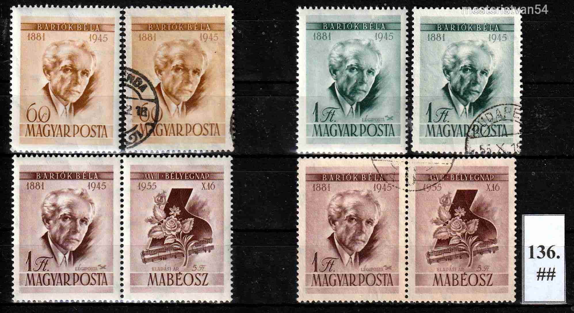 1955.Bartók Béla (I.)-L+Bélyegnap (28.) Bartók szelvénnyel. ##-136