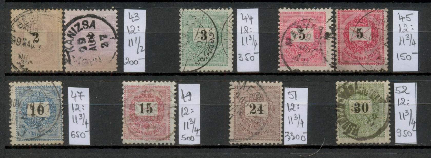 M3-Magyarország 1898 Feketeszámú krajcáros bélyeg tétel (8 db), II. vízjel, pecsételt