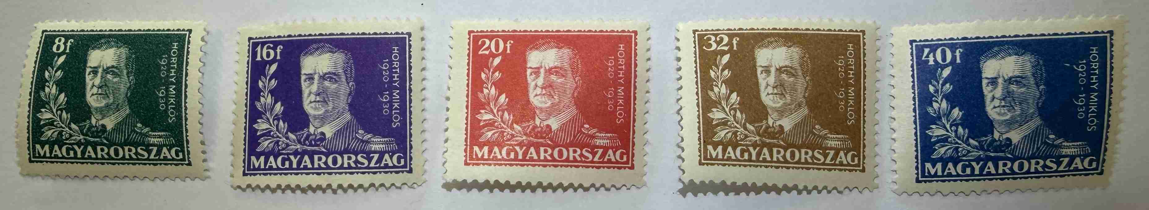 1930 Kormányzói 10 éves Évforduló Teljes Bélyegsor (**)