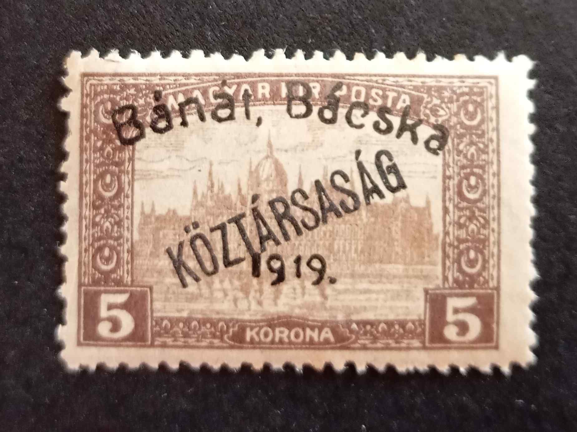 Magyarország 1919 Bánát-Bácska Parlament/Köztársaság 5 K falcos, törés H