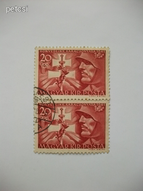 magyar bélyeg katona 20+40 f 1941 bélyegpár