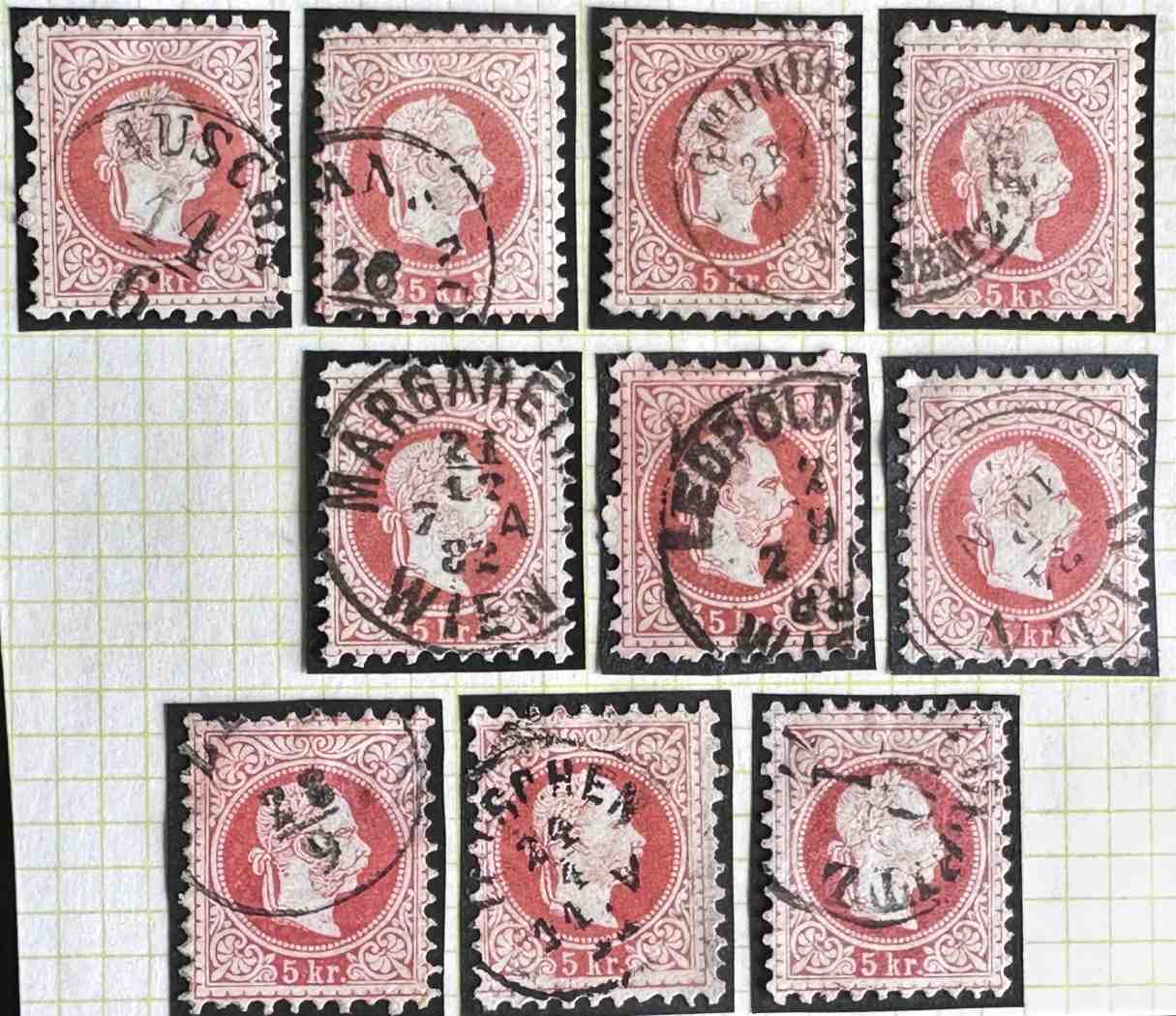 1867 KŐNYVNYOMAT,  ELSŐ MAGYAR BÉLYEG,  LEBÉLYEGZÉSEK