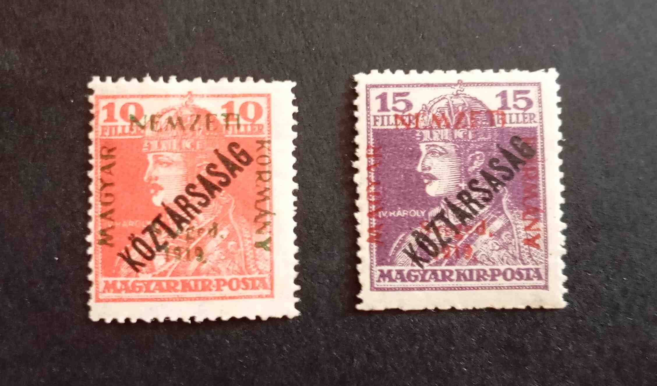 Magyarország 1919 Szeged Francia megszállás Károly/Köztársaság 2 érték falcos * H