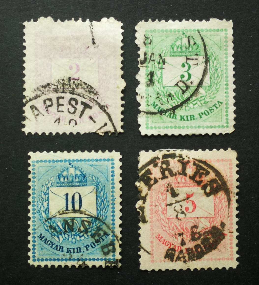 Magyarország 1874 Színesszámú krajcáros 4 érték, pecsételt H