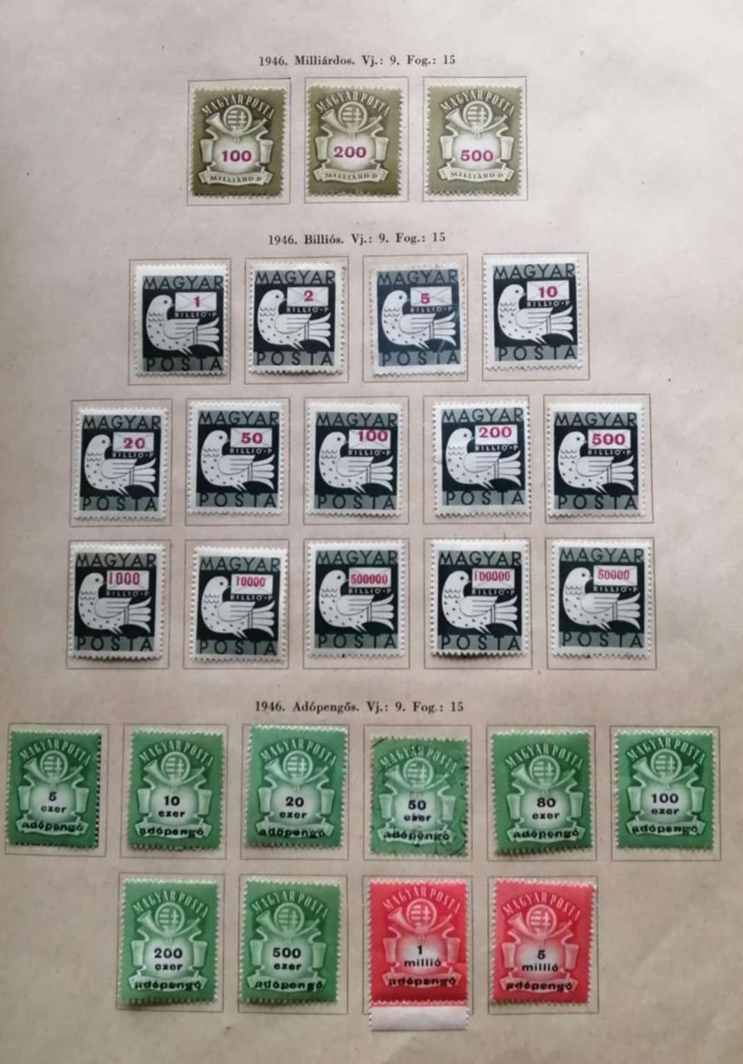Magyarország, 1946, Portó és adópengők, 3 sor
