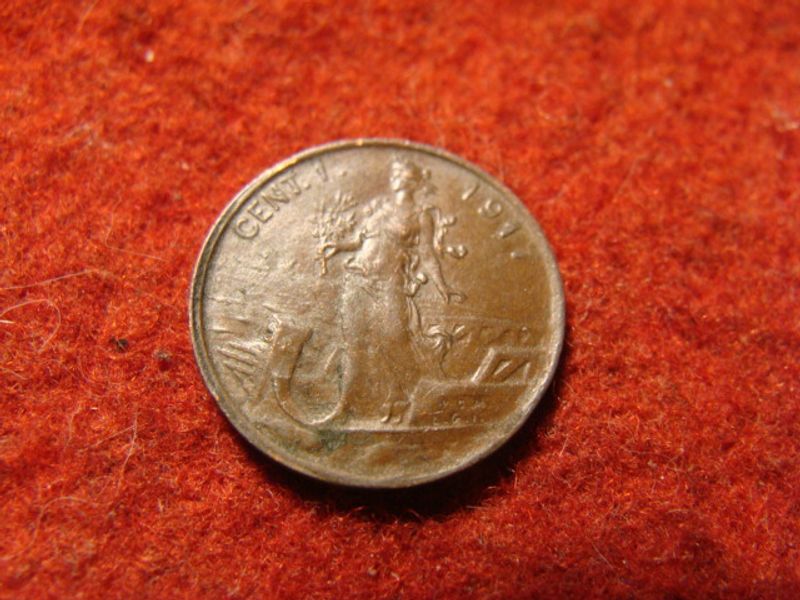 Olaszország kicsi bronz 1 centesimo 1917