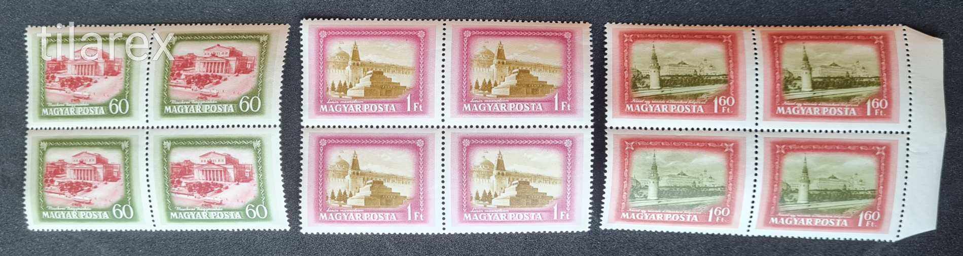 Magyar bélyeg négyestömb 1952 Moszkva MBK 1286-88**