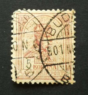 Magyarország 1900 Turul 5 K BUDA(P)EST sarokhiány, törés H