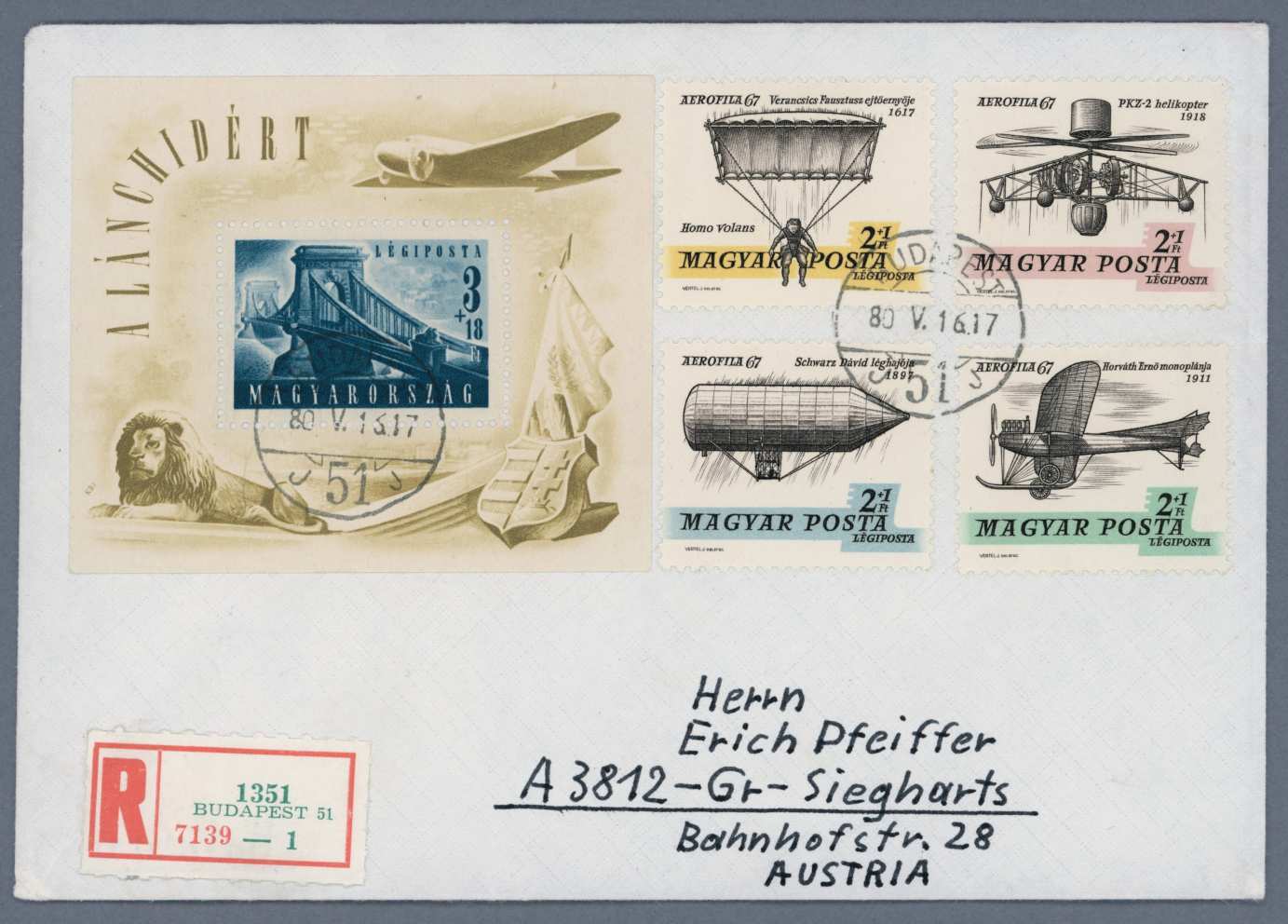 1948 LÁNCHÍD II. blokk A2 vízjel állás valóban futott küldeményen (e79)