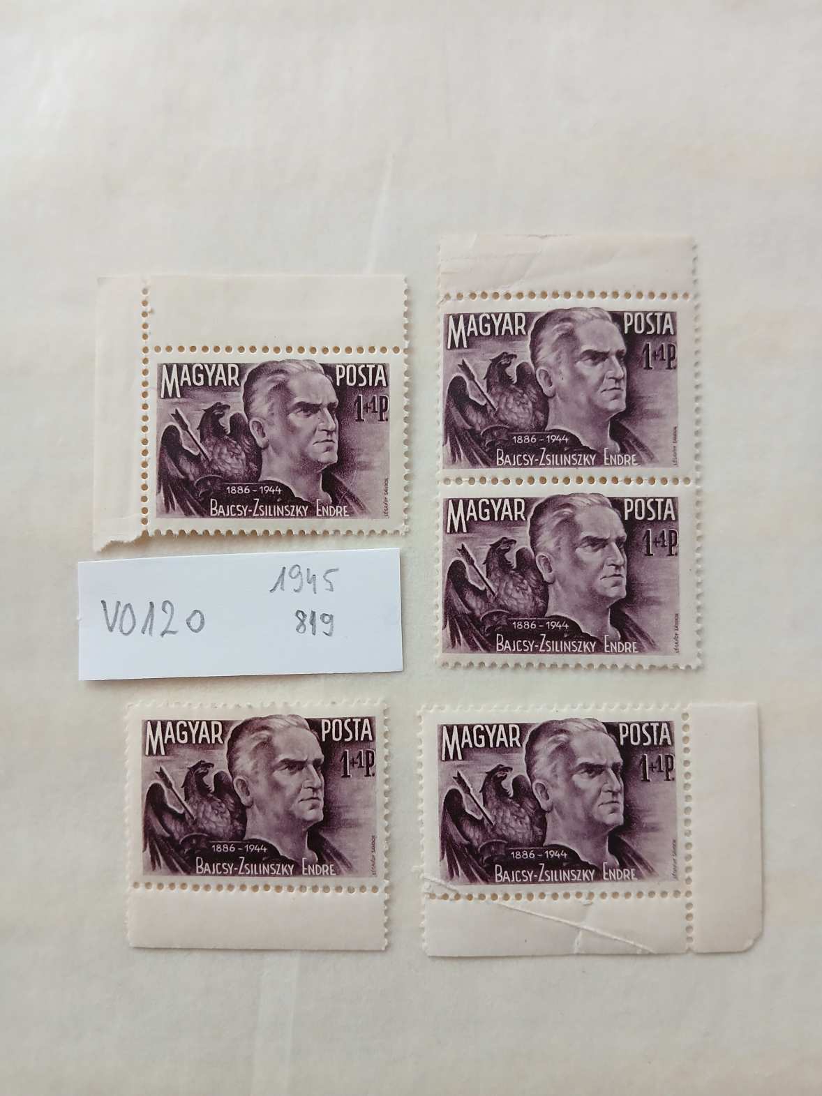 V0120 Magyar bélyeg 1945 819 postatiszta Ívszél és sarok variációk felárak