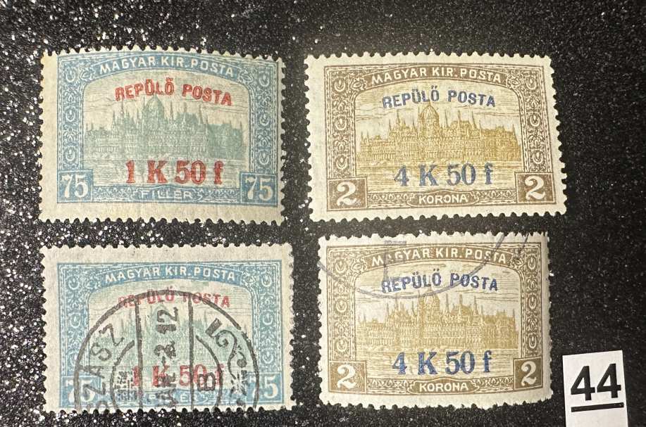 1918 REPÜLŐ POSTA MAGYAR BÉLYEG 2DB SOR, POSTATISZTA** ÉS BÉLYEGZETT MBK 44.000FT