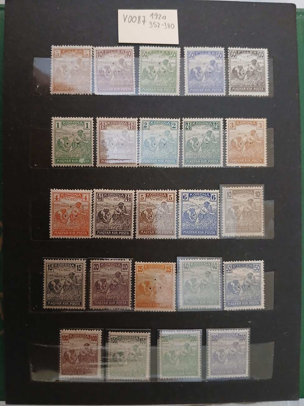 V0087 Magyar bélyeg 1920 352-380 postatiszta HÁRMAS lyukasztás