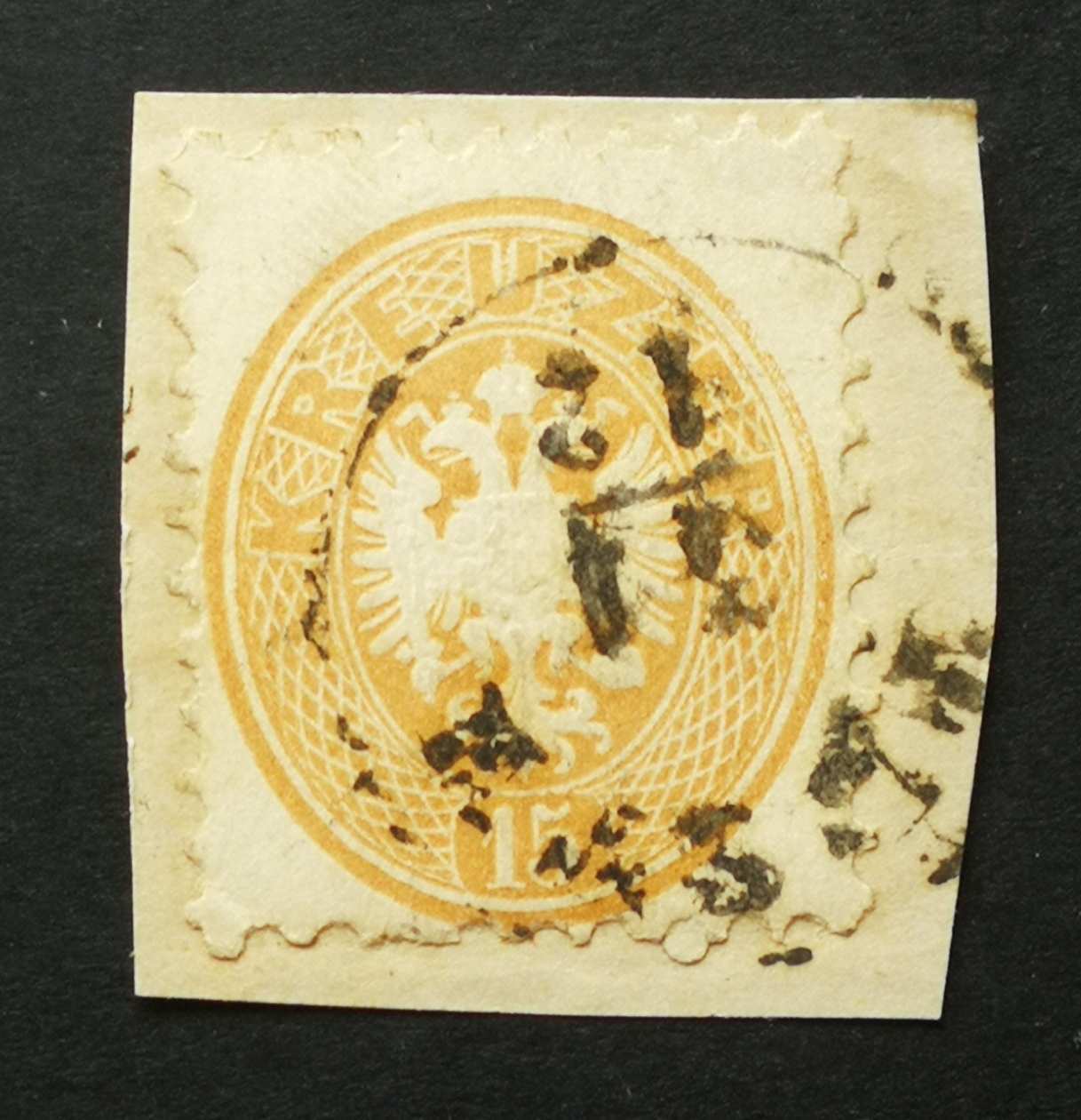 Magyarország 1863/64 Könyvnyomat 15 Kr. PESTH kivágáson H