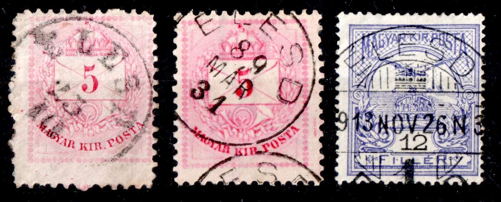 1881 - 1909  három féle ÉLESD bélyegzés Gudlin E2.2 / 80p + E3.20 / 50p + pántolt (b87)