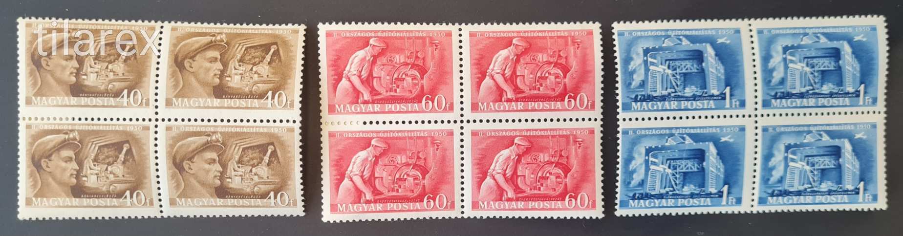 Magyar bélyeg négyestömb 1950 Újítók ( MBK 1173-75** 4.800 Ft ) négyes tömb