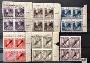 1918 KÖZTÁRSASÁG KÁROLY- ZITA MAGYAR BÉLYEG SOR 4-ES TÖMB POSTATISZTA**