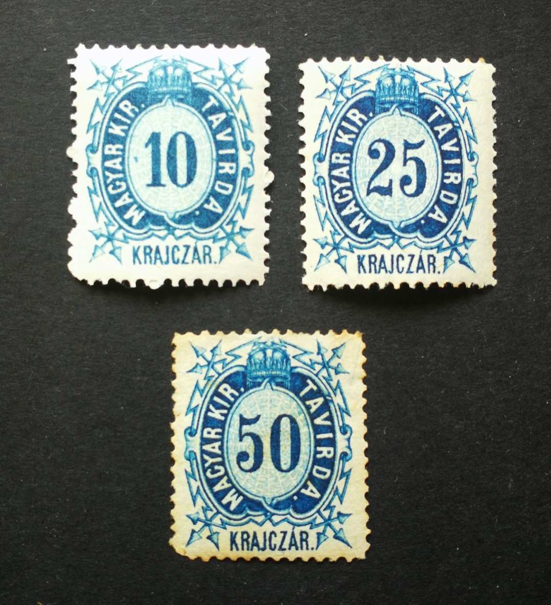 Magyarország 1874 Távirda réznyomat 2 érték * falcos + 50 Kr gumi nélkül H