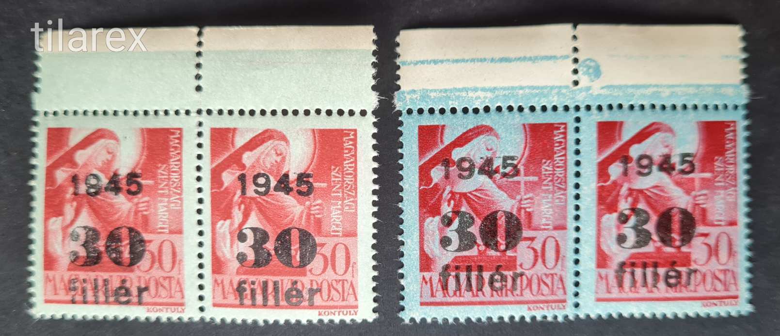 Magyar Bélyeg 1945 Kisegítő Bélyegek nem tévnyomat színeltérés