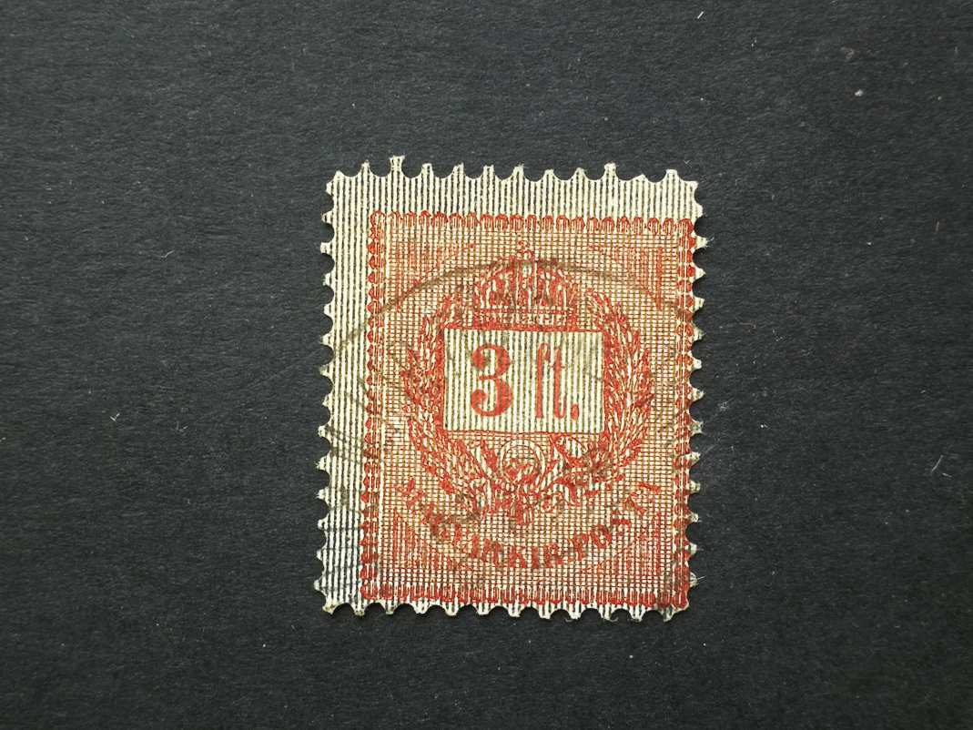 Magyarország 1888 Feketeszámú krajcáros 3 Ft. M.kir. Tőzsdei Táv(beszélő Hivatal) Buda(pest)  D