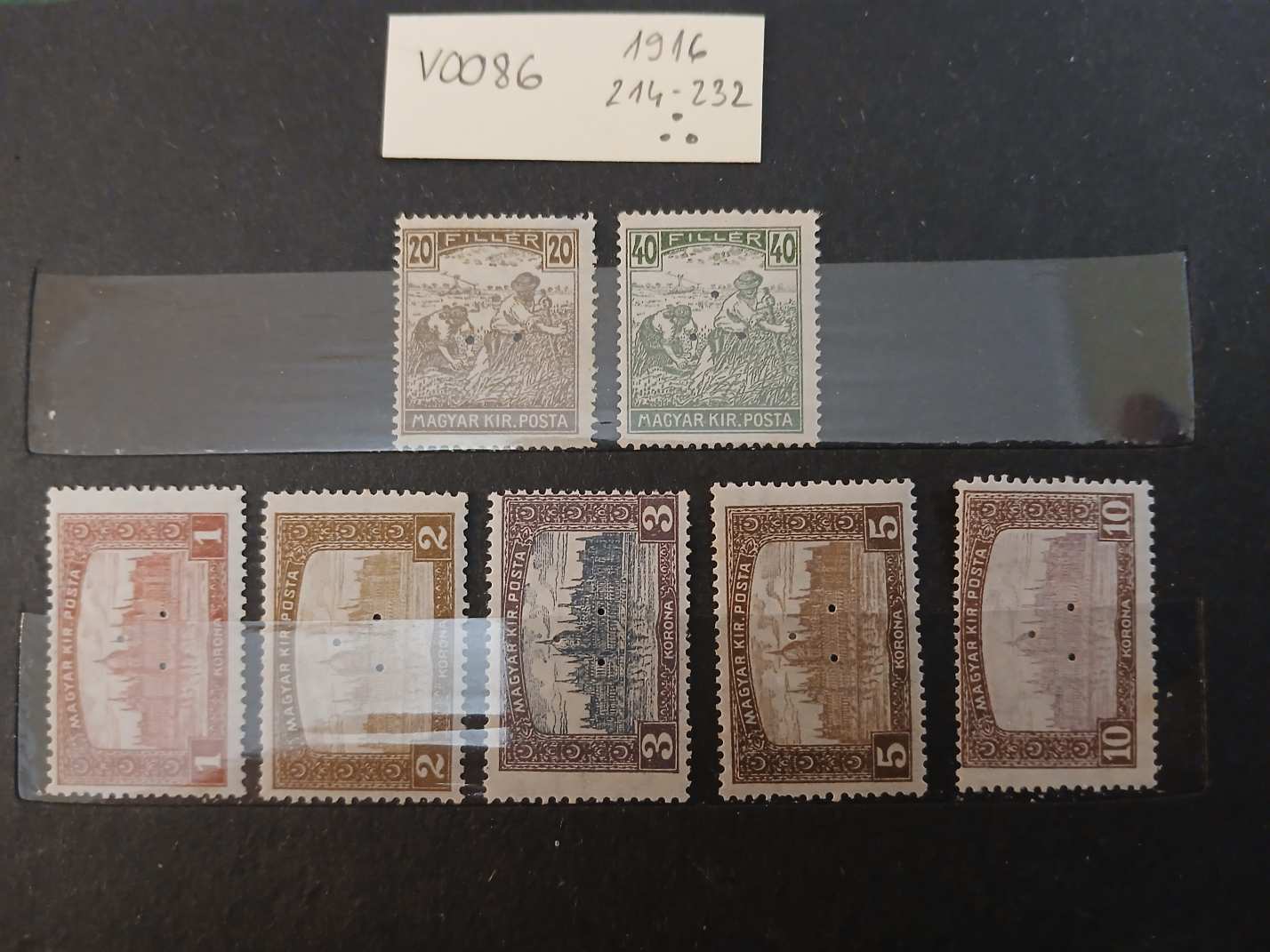 V0086 Magyar bélyeg 1916 214-232 postatiszta HÁRMAS lyukasztás