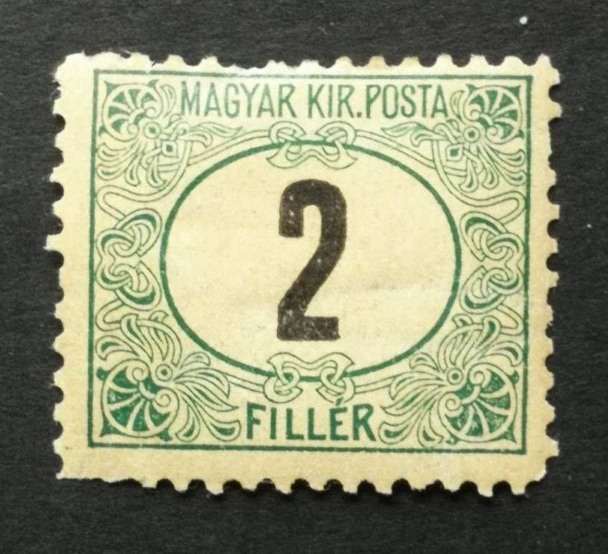 Magyarország 1903 Zöldportó B, 2 f falcos, 16000 Ft kat. érték, foghiány A