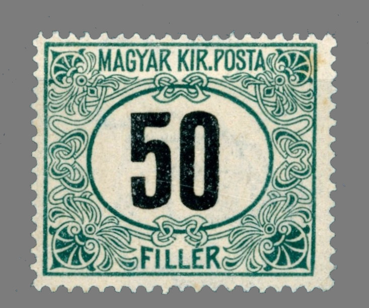 1905 ZÖLDPORTÓ 50 fillér postatiszta * B(15) fogazat B3 vízjel állás MPIK 1.600 Ft (e56)