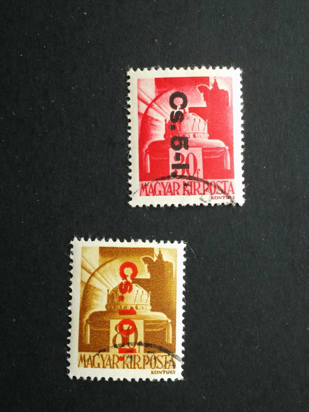 Magyarország 1946 Betűs-Szöveges CS.5.I./30 f és CS.10.I./80 f pecsételt kat. ár 16000 Ft H