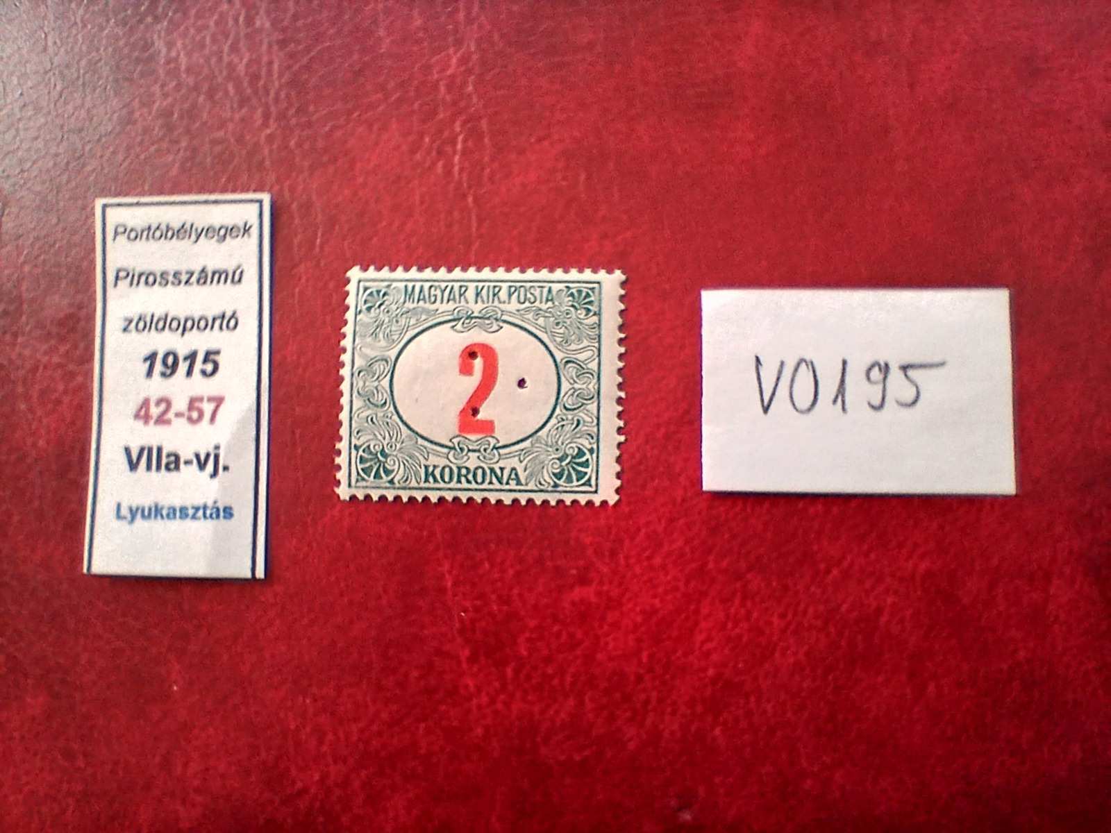V0195 Magyar bélyeg 1915 42-57 2 korona hármas lyukasztás eredeti gumirozás postatiszta